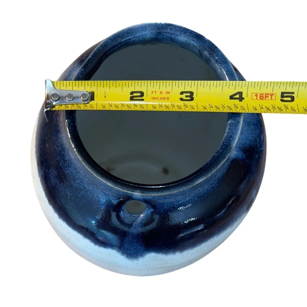 Studio Pottery Planter‎ Blue White Drip Glaze Signed Unique Pottery
